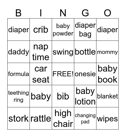 ANNA'S BABY SHOWER BINGO Card