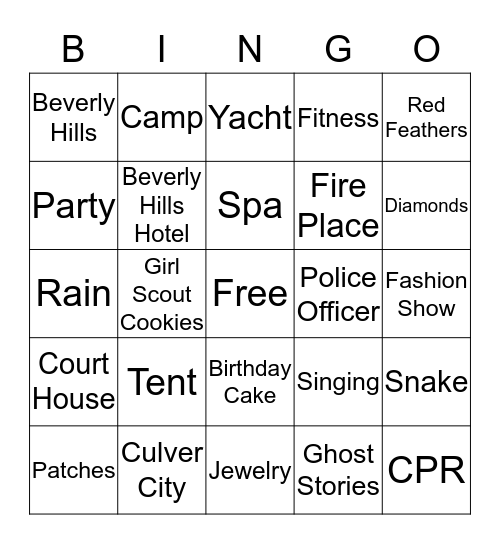 Movie Night Bingo Card