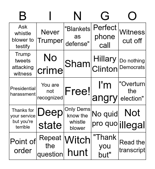 Impeachment Bingo Card