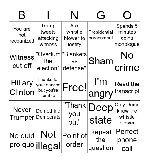 Impeachment Bingo Card