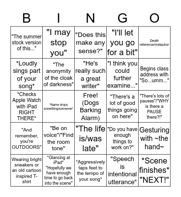 Kent Gash Bingo Card