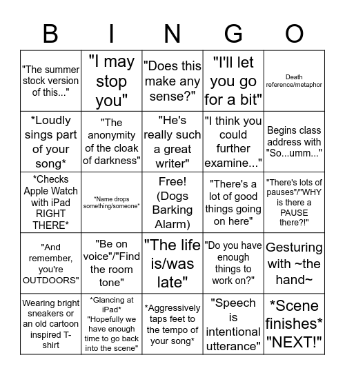 Kent Gash Bingo Card