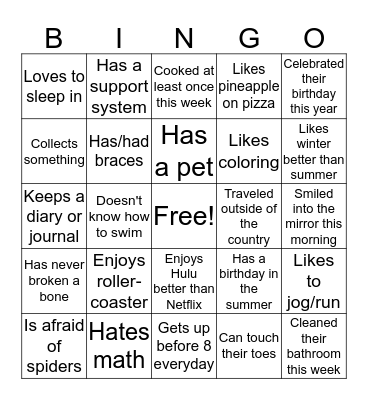 Get to know me!  Bingo Card