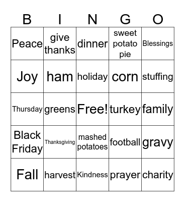 Thanksgiving Bingo Card