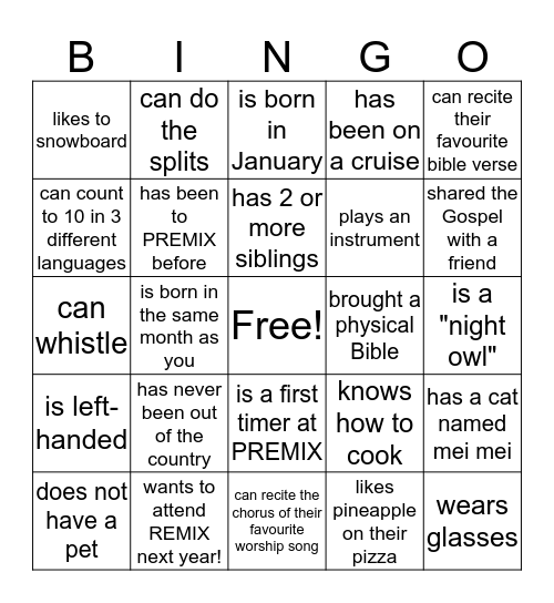 I have a PREMIX friend who... Bingo Card