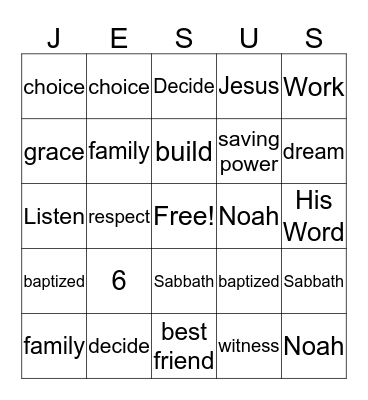 GOD'S GRACE Bingo Card