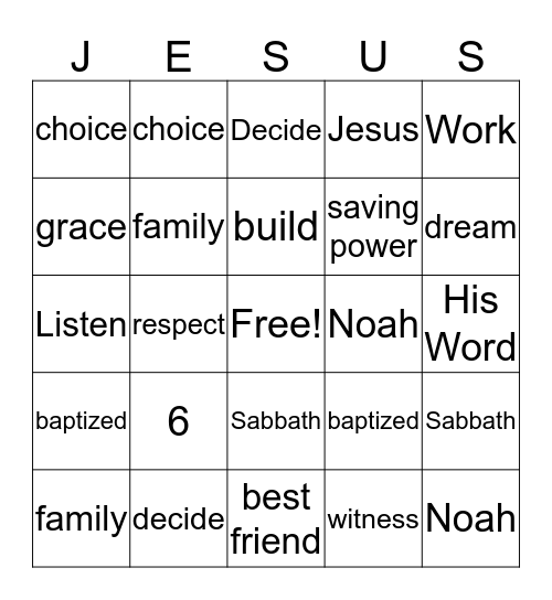 GOD'S GRACE Bingo Card
