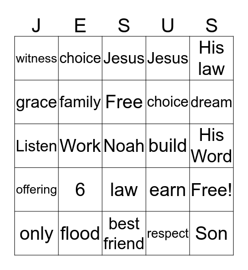 GOD'S GRACE Bingo Card