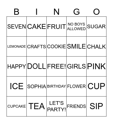 It's Time to Par-Tea! Bingo Card