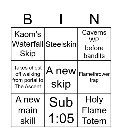 tie23he's A5 Run Bingo Card