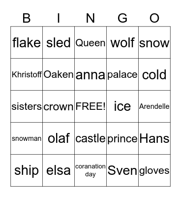 Frozen  Bingo Card