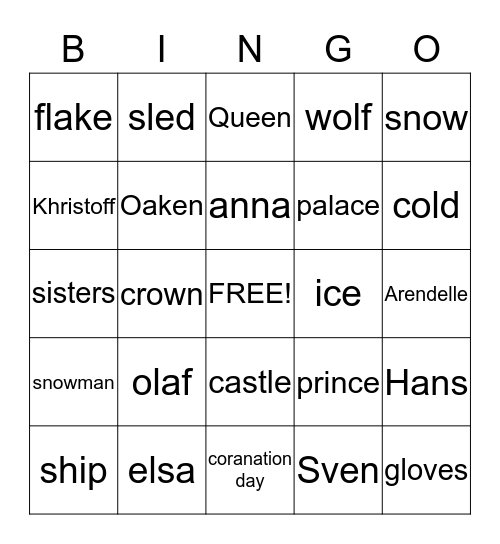 Frozen  Bingo Card