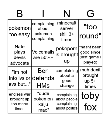 pcpokemon Bingo Card