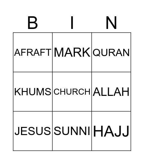 RELIGIOUS BINGO FOR ALL YOU NERDS  Bingo Card