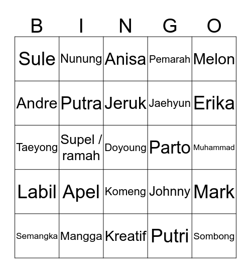 Asternette’s Bingo Card