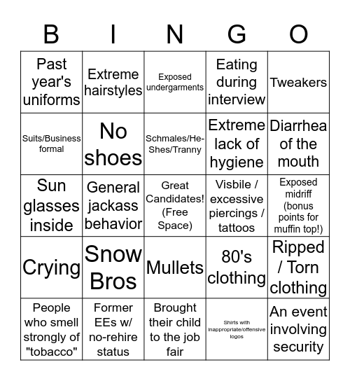 Job Fair Bingo Card