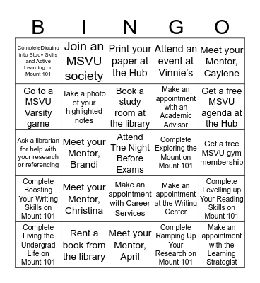 Mount Bingo Card