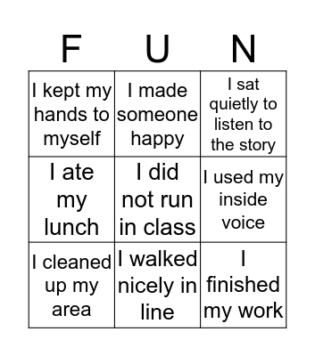 My School Day Bingo Card