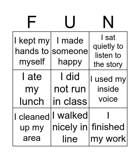 My School Day Bingo Card