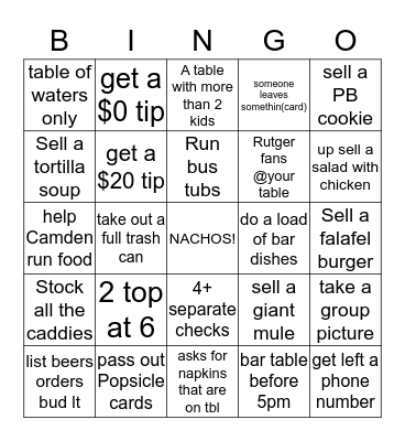 Pint House Server Bingo Card