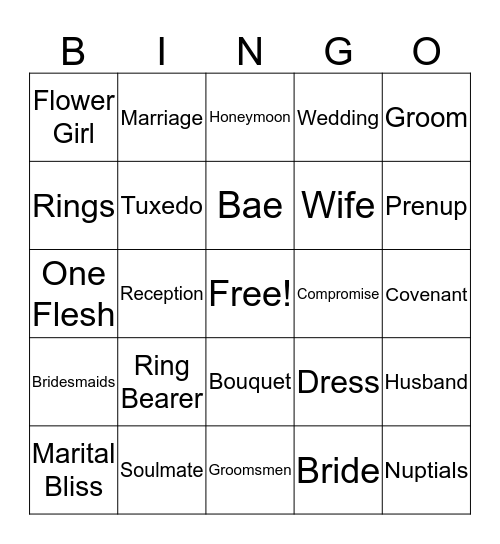 Venetta's By Faith Bridal Shower BINGO Card