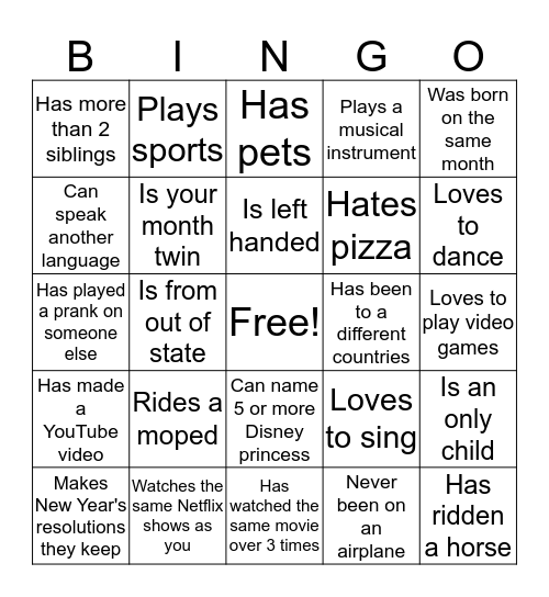 Find Someone Who Bingo Card