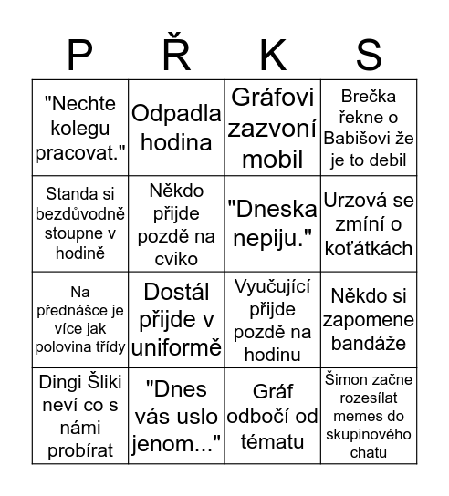 PŘKS Bingo Card