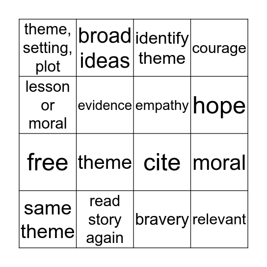 Theme Bingo Card