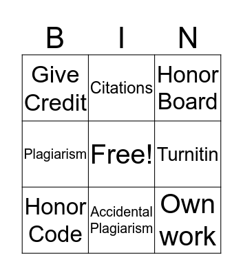 Plagiarism  Bingo Card