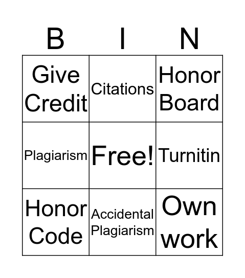 Plagiarism  Bingo Card