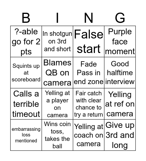 Brian Kelly Bingo Card