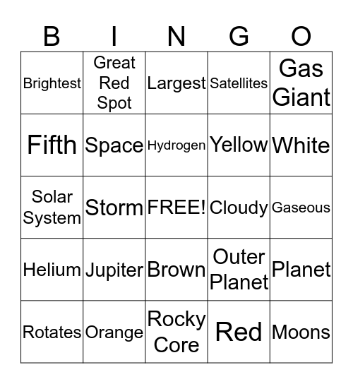 Planet Jupiter Bingo! Bingo Card