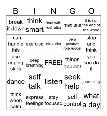 dealing With frustration Bingo Card