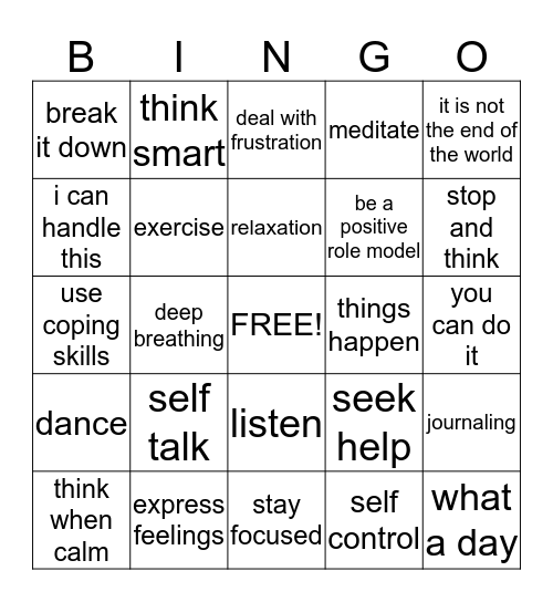 dealing With frustration Bingo Card