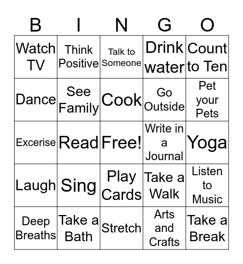 Anger Techniques Bingo Card