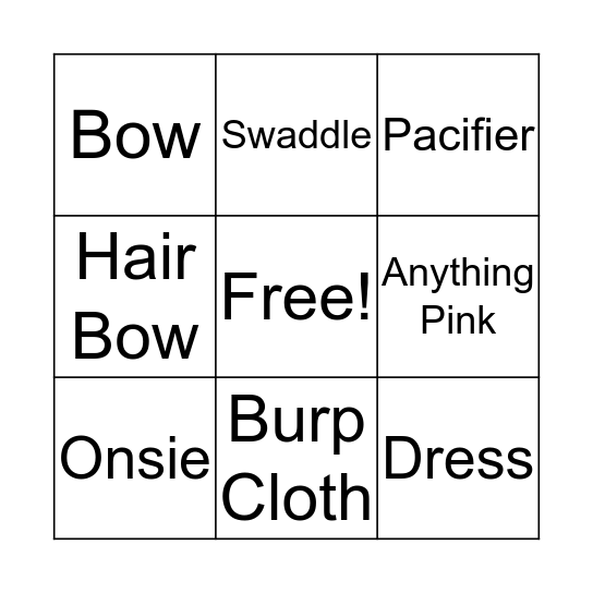 Allies Baby Shower Bingo Card