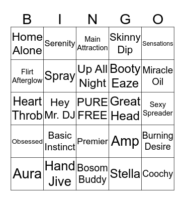 Pure Romance Bingo Card