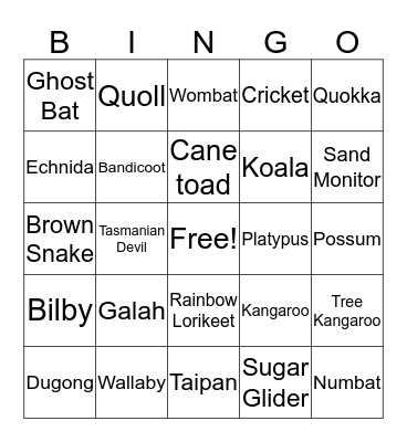 Australian Bingo Card