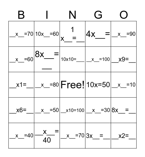 10s Bingo Card