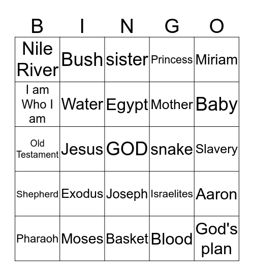 Moses Bingo Card