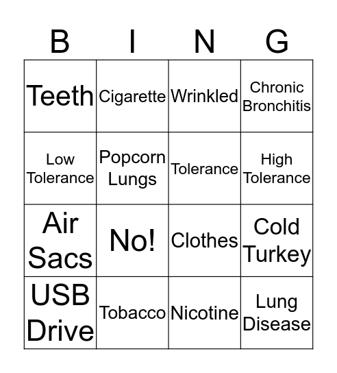 Tobacco Review Bingo Card
