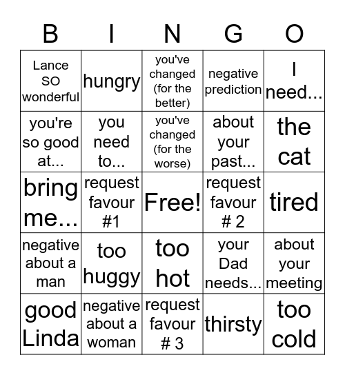 Stepmom Bingo Card