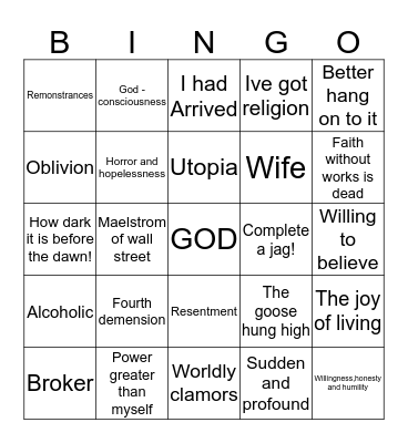 Bills Story Bingo Card
