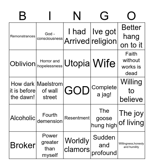 Bills Story Bingo Card