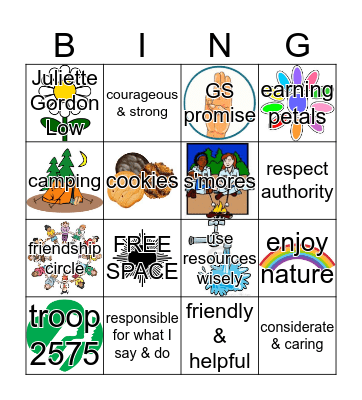 Daisy Girl Scout BINGO Card