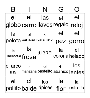 Bingo en Español Bingo Card