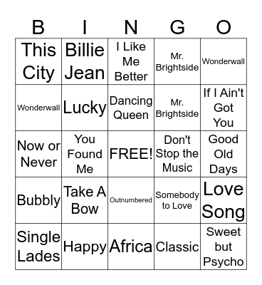 Song Bingo Card