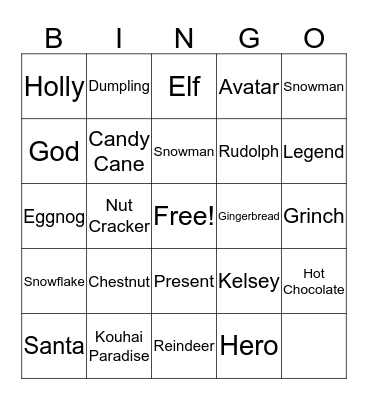 Kouhai's Winter Bingo Card