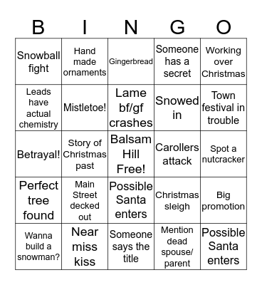 Hallmark Christmas Movie BINGO Card