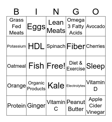 Nutrition Bingo Card